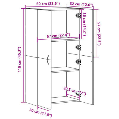 vidaXL Αρχειοθήκη Γκρι Sonoma 60x32x115 εκ. από Επεξεργασμένο Ξύλο