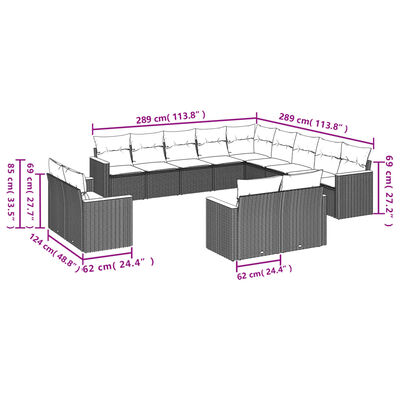 vidaXL Σαλόνι Κήπου Σετ 13 τεμ. Μικτό Μπεζ Συνθ. Ρατάν με Μαξιλάρια