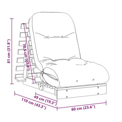 vidaXL Καναπές Κρεβάτι Futon με Στρώμα 60x206x11 εκ. Μασίφ Ξύλο Πεύκου