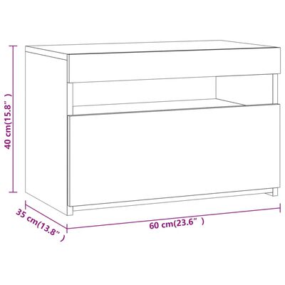 vidaXL Κομοδίνα με LED Γκρι Sonoma 60 x 35 x 40 εκ.