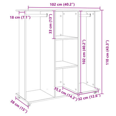 vidaXL Ντουλάπα με Ροδάκια Sonoma Δρυς 102x38x110 εκ. από Επεξ. Ξύλο