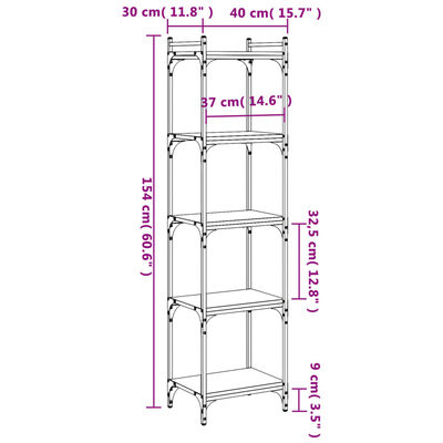 vidaXL Βιβλιοθήκη 5 Επιπέδων Καφέ Δρυς 40 x 30 x 154 εκ. Επεξεργ. Ξύλο