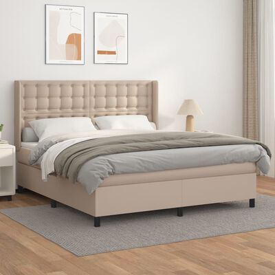 vidaXL Κρεβάτι Boxspring με Στρώμα Καπουτσίνο 180x200 εκ. Συνθ. Δέρμα