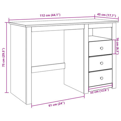 vidaXL Γραφείο Panama 112x45x75 εκ. από Μασίφ Ξύλο Πεύκου