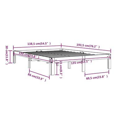 vidaXL Πλαίσιο Κρεβατιού Μαύρο 135x190 εκ. από Μασίφ Ξύλο Double