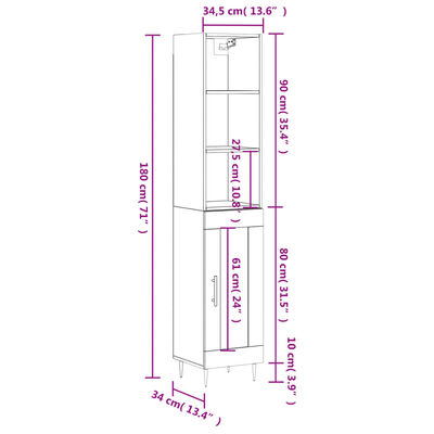 vidaXL Μπουφές Sonoma δρυς 34,5 x 34 x 180 εκ. από Επεξεργασμένο Ξύλο