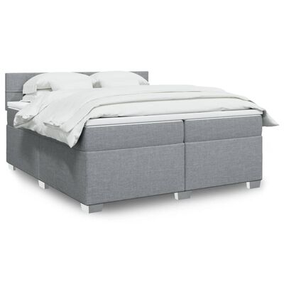 vidaXL Κρεβάτι Boxspring με Στρώμα Ανοιχτό Γκρι 200x200 εκ. Υφασμάτινο