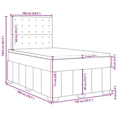 vidaXL Κρεβάτι Boxspring με Στρώμα Μαύρο 120x200 εκ. Υφασμάτινο