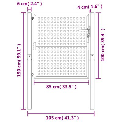 vidaXL Πύλη Κήπου Ανθρακί 105 x 150 εκ. Ατσάλινη