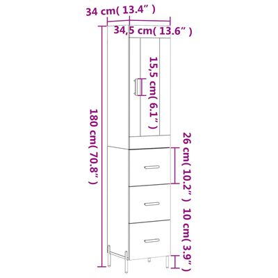 vidaXL Ντουλάπι Λευκό 34,5 x 34 x 180 εκ. από Επεξεργασμένο Ξύλο