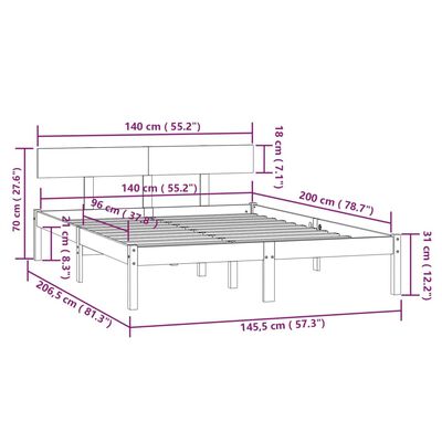 vidaXL Σκελετός Κρεβατιού Χωρίς Στρώμα 140x200 εκ Μασίφ Ξύλο