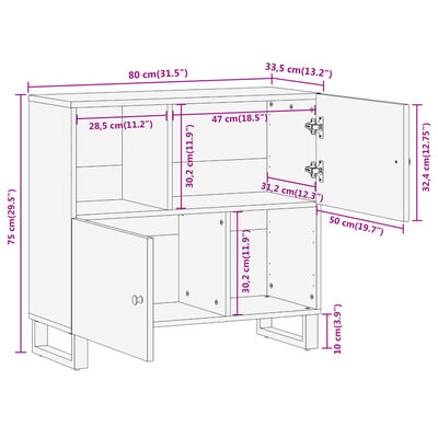 vidaXL Βοηθητικό Έπιπλο Καφέ/Μαύρο 80x33,5x75 εκ. Μασίφ Ξύλο Μάνγκο