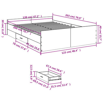 vidaXL Πλαίσιο Κρεβατιού με συρτάρια Sonoma Δρυς 120x200εκ. Επεξ. Ξύλο