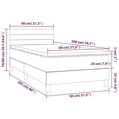 vidaXL Κρεβάτι Boxspring με Στρώμα & LED Μαύρο 80x200 εκ. Υφασμάτινο