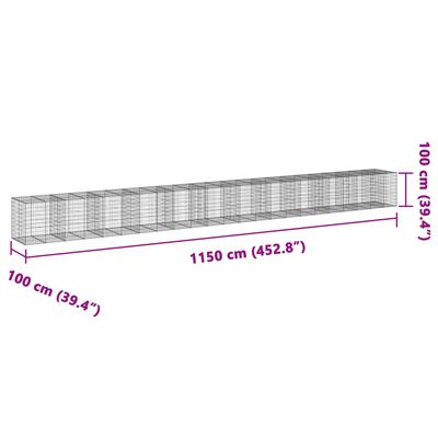 vidaXL Συρματοκιβώτιο με Κάλυμμα 1150x100x100 εκ. Γαλβανισμένο Χάλυβα