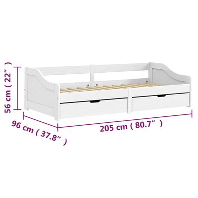 vidaXL Καναπές Κρεβάτι 2 Συρτ. IRUN Λευκός 90x200εκ. Μασίφ Ξύλο Πεύκου