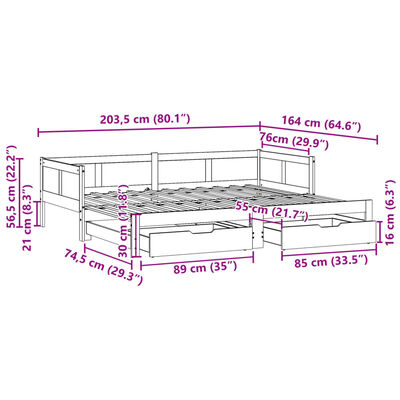 vidaXL Καναπές Κρεβάτι Συρόμενος Χωρίς Στρώμα 80x200 εκ. & Συρτάρια