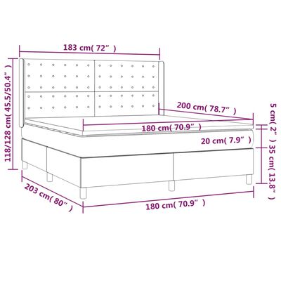 vidaXL Κρεβάτι Boxspring με Στρώμα & LED Σκ.Γκρι 180x200 εκ Υφασμάτινο