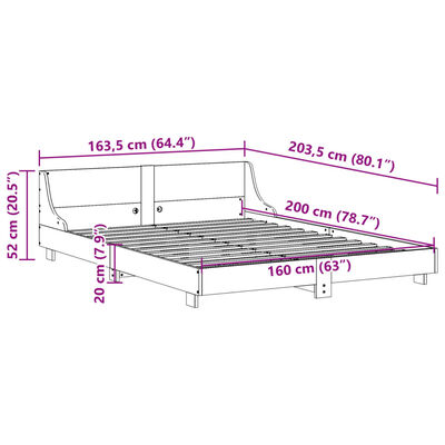 vidaXL Σκελετός Κρεβ. Χωρίς Στρώμα Καφέ Κεριού 160x200 εκ Μασίφ Πεύκο