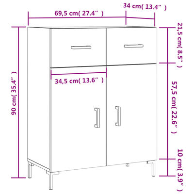 vidaXL Ντουλάπι Γυαλιστερό Λευκό 69,5x34x90 εκ. Επεξεργασμένο Ξύλο