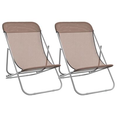 vidaXL Καρέκλες Παραλίας Πτυσ. 2 τεμ. Καφέ Textilene&Ατσάλι με Πούδρα