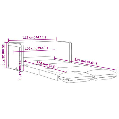 vidaXL Καναπές-Κρεβάτι Δαπέδου 2 σε 1 Μαύρος 112x174x55 εκ. Ύφασμα