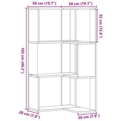 vidaXL Βιβλιοθήκη Γωνιακή 3 Επ. Γκρι Sonoma 50x50x102εκ Επεξ. Ξύλο