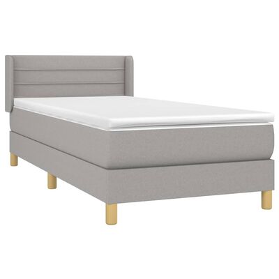 vidaXL Κρεβάτι Boxspring με Στρώμα Ανοιχτό Γκρι 90x200 εκ. Υφασμάτινο