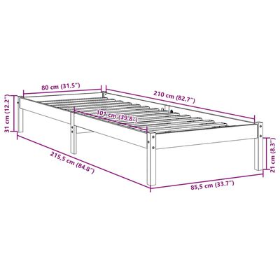 vidaXL Πλαίσιο Κρεβατιού Μακρύ Χωρίς Στρώμα 80x210 εκ Μασίφ Πεύκο