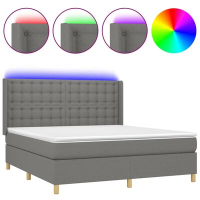 vidaXL Κρεβάτι Boxspring με Στρώμα & LED Σκ.Γκρι 180x200 εκ Υφασμάτινο