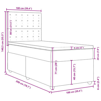 vidaXL Κρεβάτι Boxspring με Στρώμα Μαύρο 100 x 200 εκ. Υφασμάτινο