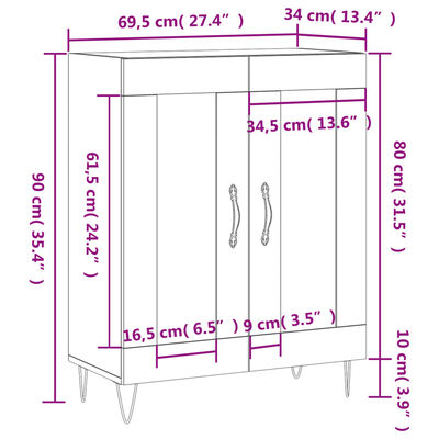 vidaXL Ντουλάπι Γυαλιστερό Λευκό 69,5x34x90 εκ. Επεξεργασμένο Ξύλο