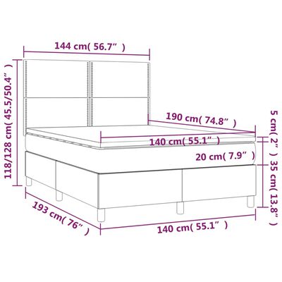 vidaXL Κρεβάτι Boxspring με Στρώμα & LED Μαύρο 140x190 εκ. Συνθ. Δέρμα