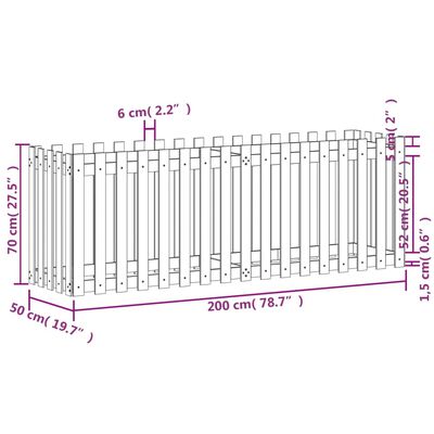 vidaXL Ζαρντινιέρα με Σχέδιο Φράχτη Μαύρη 200x50x70 εκ. Μασίφ Πεύκο