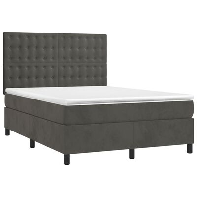 vidaXL Κρεβάτι Boxspring με Στρώμα & LED Σκ. Γκρι 140x200εκ. Βελούδινο