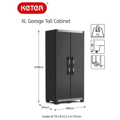 Keter Ντουλάπα Αποθήκευσης με Ράφια Garage XL Μαύρο / Γκρι 188 εκ.