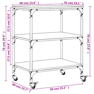 vidaXL Τρόλεϊ Κουζίνας Μαύρο 60 x 41 x 76 εκ. από Επεξεργασμένο Ξύλο