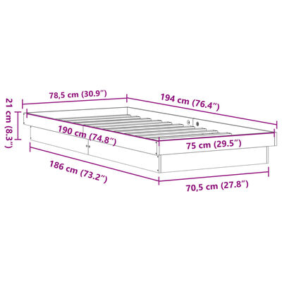 vidaXL Πλαίσιο Κρεβατιού LED Καφέ Κεριού 75x190 εκ. Μασίφ Ξύλο Πεύκου