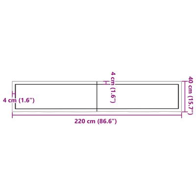 vidaXL Επιφάνεια Τραπεζιού Σκούρο Καφέ 220x40x(2-6)εκ Επεξ. Μασίφ Δρυς