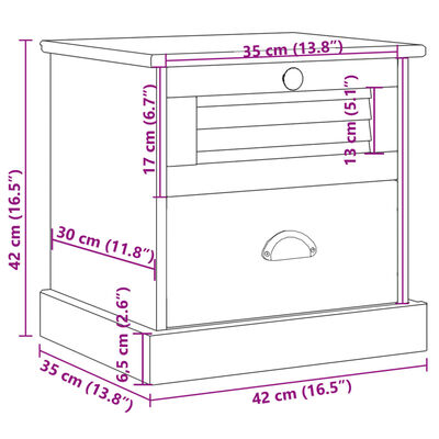 vidaXL Κομοδίνο VIGO 42 x 35 x 42 εκ. από Μασίφ Ξύλο Πεύκου