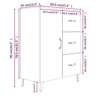 vidaXL Ντουλάπι Καφέ Δρυς 69,5 x 34 x 90 εκ. Επεξεργασμένο Ξύλο