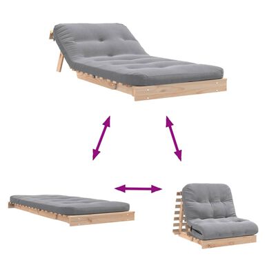 vidaXL Καναπές Κρεβάτι Futon με Στρώμα 90x206x11 εκ. Μασίφ Ξύλο Πεύκου