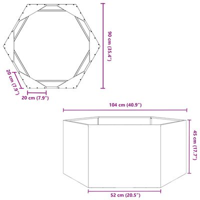 vidaXL Ζαρντινιέρα Κήπου Εξάγωνη Μαύρη 104x90x45 εκ. Ατσάλι