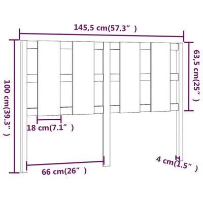 vidaXL Κεφαλάρι Κρεβατιού Γκρι 145,5x4x100 εκ. από Μασίφ Ξύλο Πεύκου