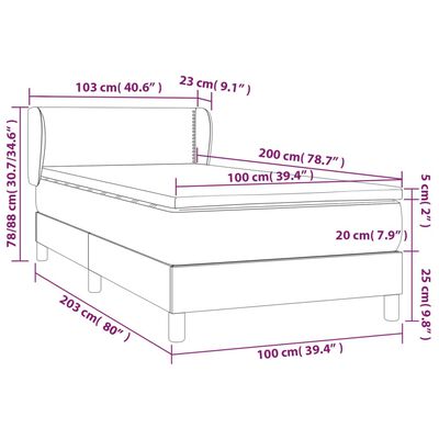 vidaXL Κρεβάτι Boxspring με Στρώμα Μαύρο 100x200εκ.από Συνθετικό Δέρμα