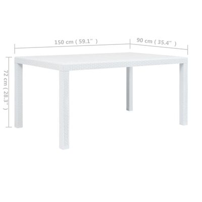 vidaXL Τραπέζι Κήπου Λευκό με Εμφάνιση Ρατάν 150x90x72 εκ. Πλαστικό