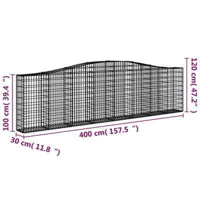 vidaXL Συρματοκιβώτια Τοξωτά 6 τεμ. 400x30x100/120 εκ. Γαλβαν. Ατσάλι