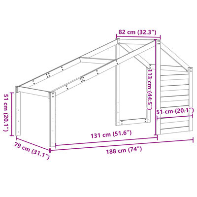 vidaXL Οροφή Κρεβατιού Παιδική Καφέ 188x82x113 εκ. Μασίφ Ξύλο Πεύκου