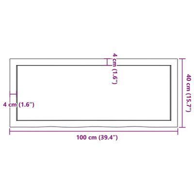 vidaXL Επιφάνεια Τραπεζιού Σκούρο Καφέ 100x40x(2-4)εκ Επεξ. Μασίφ Δρυς