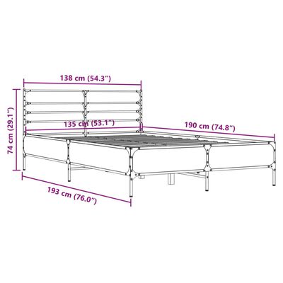 vidaXL Πλαίσιο Κρεβατιού Sonoma Δρυς 135x190 εκ. Επεξ. Ξύλο & Μέταλλο